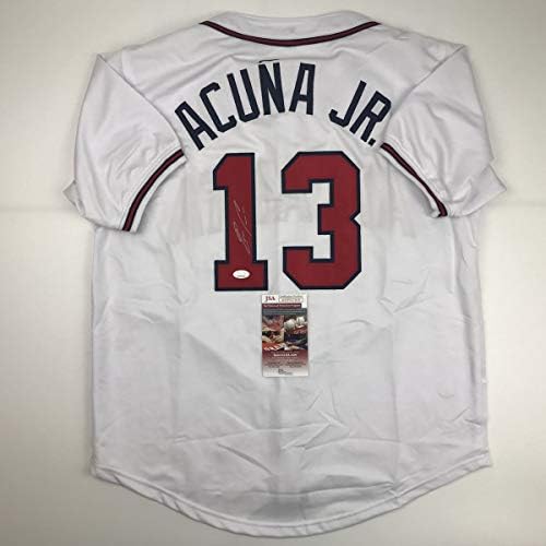 С автограф / с Подпис на Роналд Acuna - младши . Бяла бейзболна Майк Атланта JSA COA