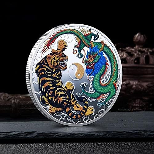 Медал Драконови битки с изображение на Тигър Древните Митове и Легенди Айса Златни Възпоменателни Монети, Тай-чи