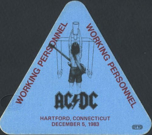 AC/ DC 1983 Турне Клик / превключване Снимачен екип Backstage Pass Crew Хартфорд