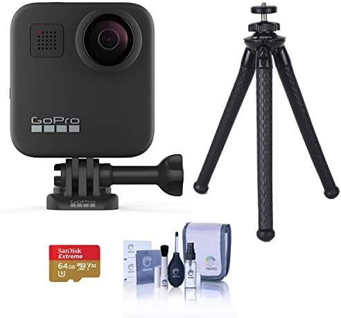 Екшън камерата GoPro MAX 360 в Комплект с карта microSDXC обем 64 GB, гъвкав статив FotoPro НЛО 2, комплект за почистване