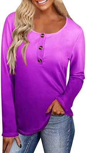 Ризи с дълъг ръкав за жени Наклон Цвят, Ежедневни Съкратен Върховете на Копчета, Основни Тениски Свободно Намаляване