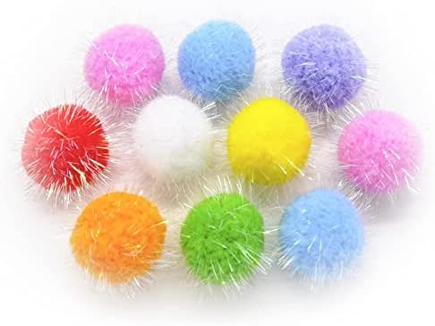 Играчки с топки за котки Osvela Различни Цветове, Помпоны, Блестящи Големи Пухкави Топки, 20 Опаковки