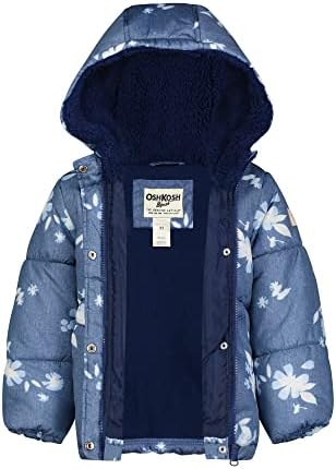 Зимно палто с качулка за малки момичета OshKosh B ' sofia, тъмно синьо, със стилен цветен печат по цялата дължина