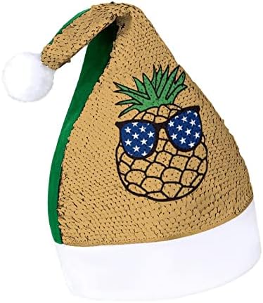 Коледни шапки с пайети във формата на ананас под флага на сащ, коледна шапка на Дядо Коледа за възрастни, костюми