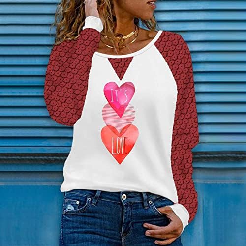 Тениска с изображение на сърцето: обичам те, Дамски Блузи С Дълъг Ръкав, Лейси Лоскутная Туника, Тениски, Скъпа Блуза В Свети Валентин