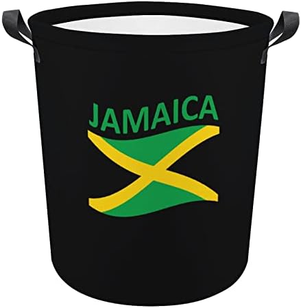 Кошница за дрехи с Флага на Ямайка с Дръжки с Кръгла Сгъваема Кошница за Съхранение на Бельо за Спални Баня
