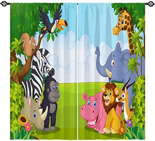 IFFVGX Животни Горски Завеси 42x63 Инча Прът Джоб за Деца Cartoony Зоопарк Тематично Прозорец Дивата Природа