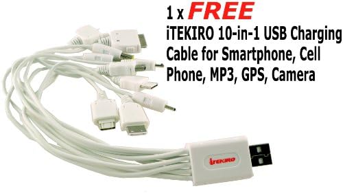 iTEKIRO AC Стенно Зарядно за Кола dc Комплект за Panasonic DMC-FX7W + iTEKIRO 10-в-1 USB Кабел За зареждане