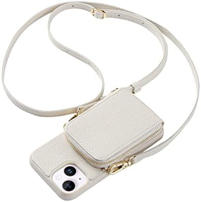 Калъф за носене в чантата си Anyos по рамото за iPhone 14 Plus, [6 слота за карти] Кожен калъф-портфейл с цип