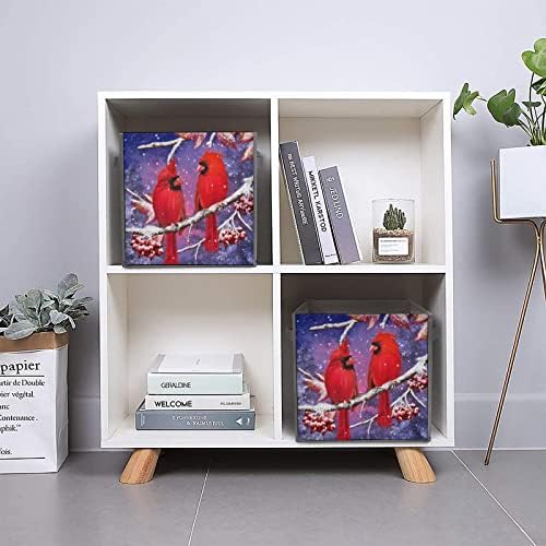 Червена Счупване на Птица Седи на Заснежените клони на Кубчета за съхранение с Дръжки Сгъваем Текстилен Кутии