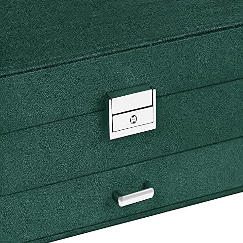 Кутия за бижута органайзер QBestry за жени,зелено кадифе кутия за бижута на 3 слой голям за съхранение на бижута