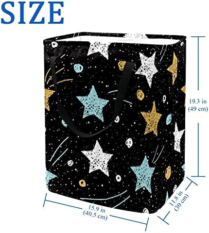 Кошница за дрехи Kapotofu с дръжка, Многоцветни Звезди На Черен фон, Сгъваема Голяма Памучен Кошница за съхранение