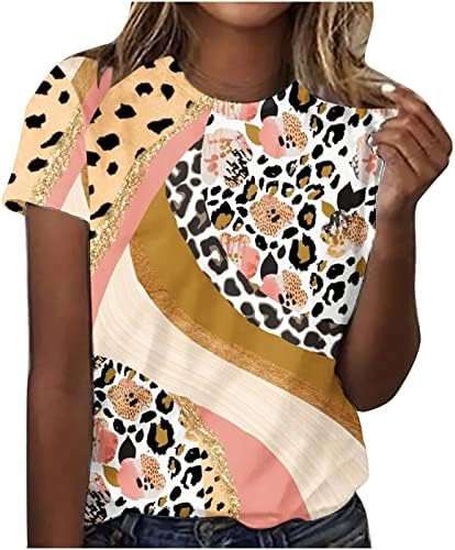 lcepcy Женска Тениска с кръгло деколте и Цветни Блокчета, Мода Лято Ежедневни Ярка Базова Тениска С Къс Ръкав