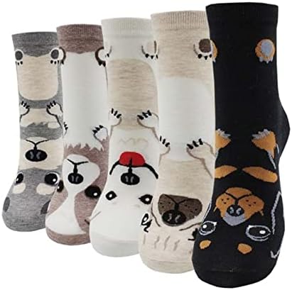 Дамски Чорапи с Животинска Тематика, Пет Чифта Чорапи за Всеки Ден, Чорапи със Сладък Куче, Поддържащи Чорапи